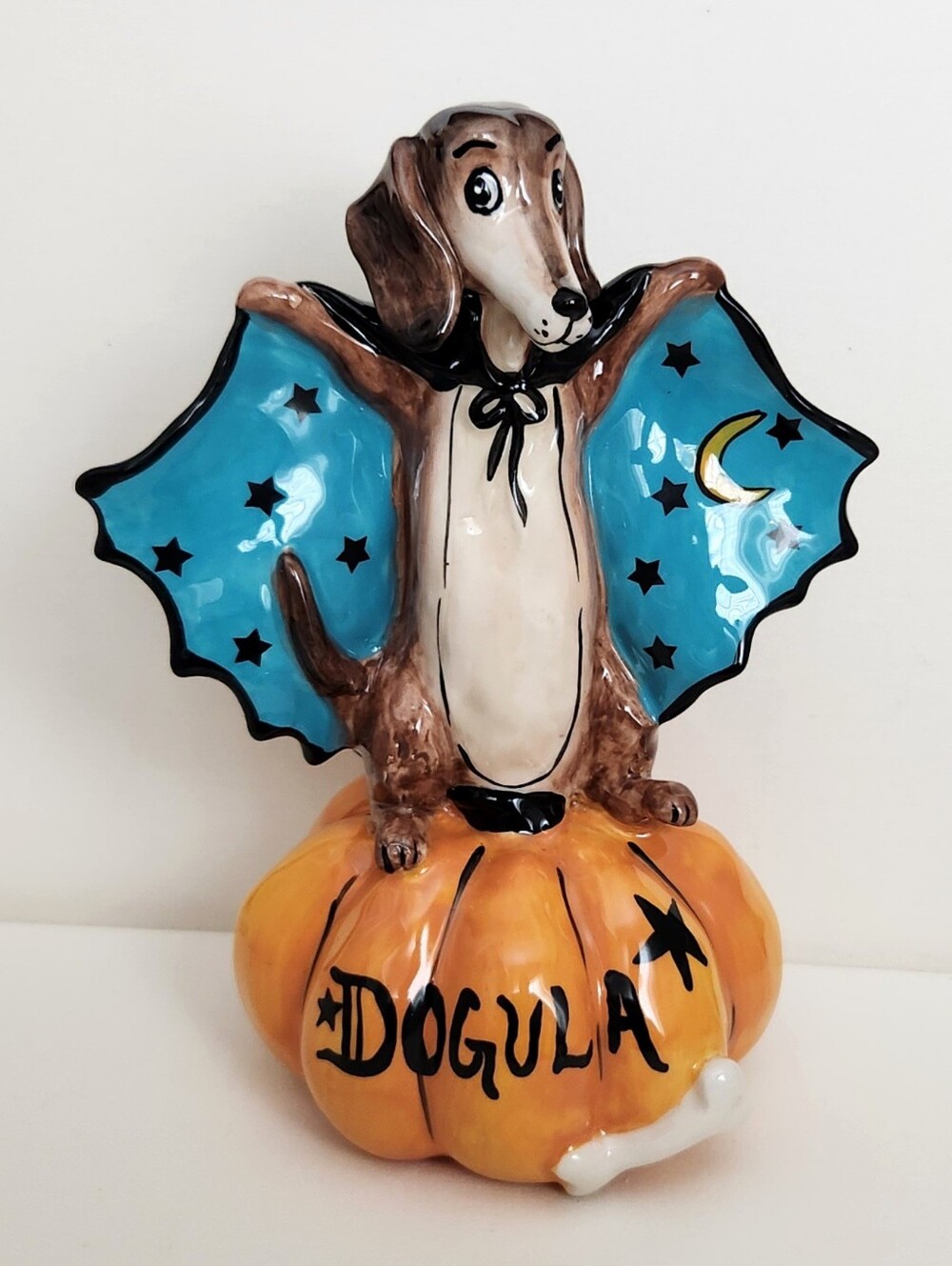 Blue Sky Clayworks Dogula Dachshund Bat Pumpkin Halloween Figurine Decor